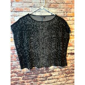 Eileen Fisher black white sleeveless cropped oversized sweater vest women's XXS